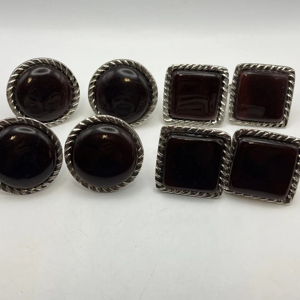 Vintage Mid Century Oxblood Red Cabochon Napkin Rings Mixed Shapes Set of 8